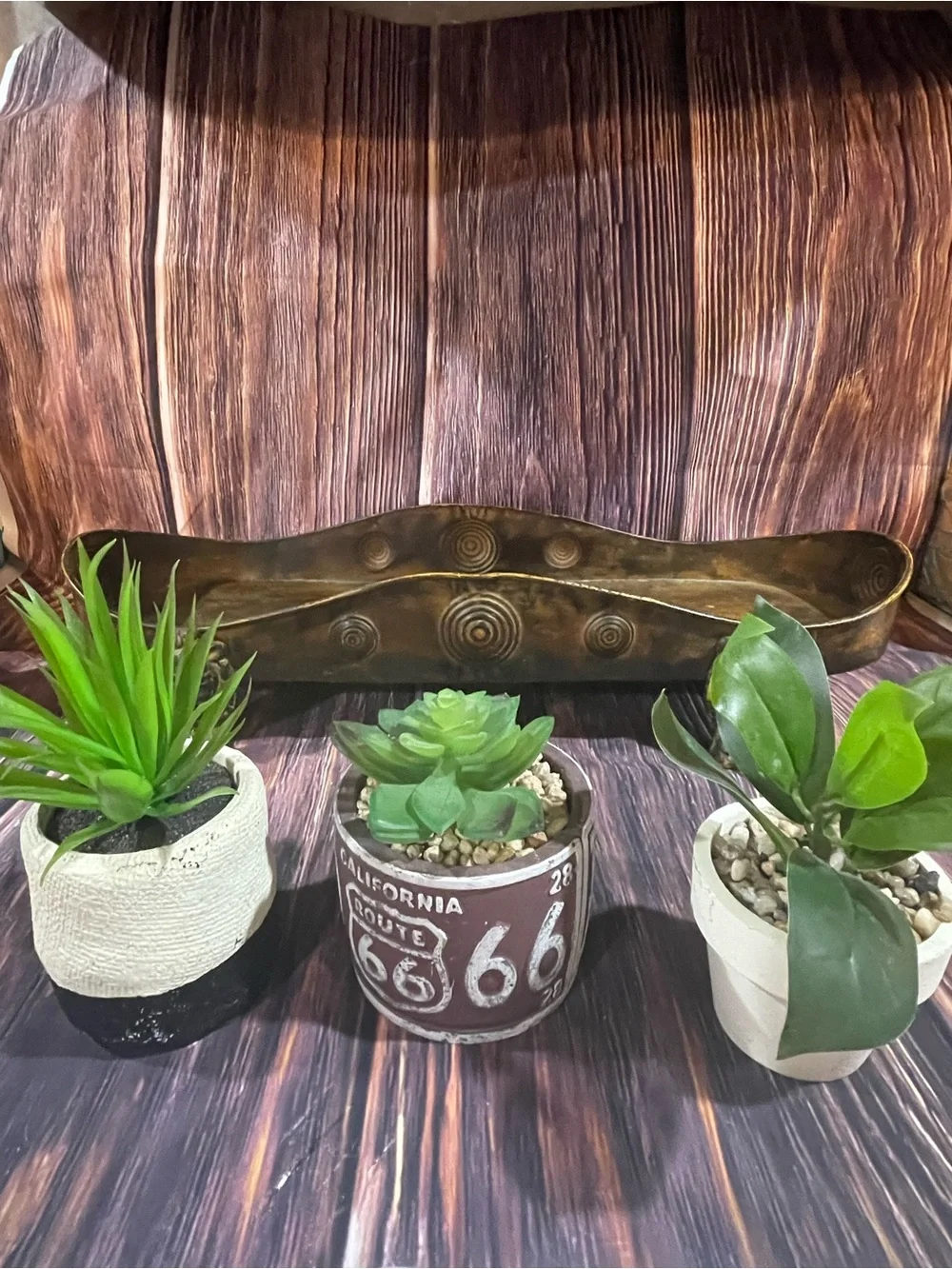Gold Plated Steel Vtg Lion Footed Planter/decor with 3 artificial planters